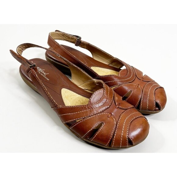 Naturalizer Natural Soul 9M Brown Leather Round Closed Toe Cutout Sandals EUC - Picture 1 of 5